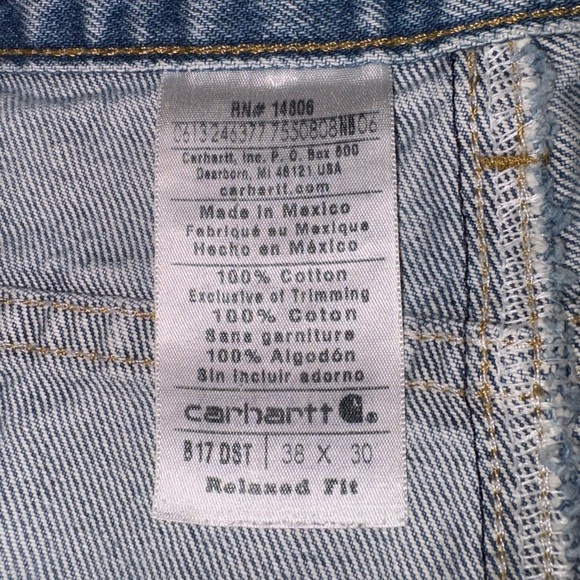 Carhartt Men’s Size 38W 30L Medium Wash Relaxed Fit Straight Leg Jeans - Picture 7 of 9